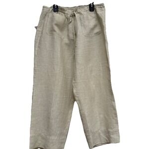 Garfield Marks 100% Linen Size 8 Natural Cropped‎ Pants Drawstring Cropped